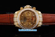 Rolex Daytona Oyster Perpetual Date Automatic Gold with Diamond Case,Gold Dial and Diamond Marking-Leather Strap