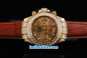 Rolex Daytona Oyster Perpetual Date Automatic Gold with Diamond Case,Gold Dial and Diamond Marking-Leather Strap Rolex Daytona Oyster Perpetual Date Automatic Gold with Diamond Case,Gold Dial and Diamond Marking-Leather Strap