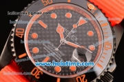 Rolex Submariner Asia 2813 Automatic PVD Case with Orange Markers Carbon Fiber Dial and Orange Nylon Strap