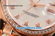 Rolex Datejust Swiss ETA 2836 Automatic Movement Rose Gold Case with MOP Dial-Diamond Markers and Diamond Bezel add Box