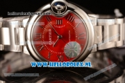 Cartier Ballon Bleu De Japanese Miyota Quartz Steel Case with Red Dial Roman Numberal Markers and Steel Bracelet