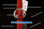 Cartier Ballon Bleu De Japanese Miyota Quartz Steel Case with Red Dial Roman Numberal Markers and Red Genuine Leather Strap