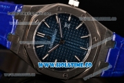 Audemars Piguet Royal Oak Lady Swiss Quartz Steel Case with Blue Leather Strap Blue Dial and Stick Markers