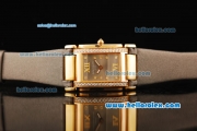 Patek Philippe Ref.4910 Swiss ETA Quartz Movement Gold Case with Diamond Bezel/Markers and Grey Strap -Lady Model