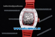 Richard Mille RM 055 Miyota 9015 Automatic Steel Case with Skeleton Dial Dot Markers White Ceramic Bezel and Red Rubber Strap