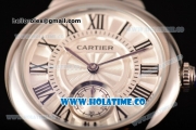 Cartier Ballon Bleu De Small Swiss Quartz Steel Case with White Dial Black Roman Numeral Markers and Burgundy Leather Strap