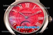 Cartier Ballon Bleu De Small Swiss Quartz Steel Case with Red Dial White Roman Numeral Markers and Red Leather Strap