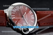 Cartier Ballon Bleu De Swiss ETA 2671 Automatic Steel Case Red Dial With Roman Numeral Markers Red Leather Strap - 1:1 Original