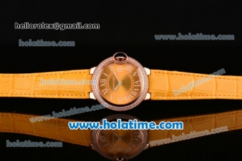 Cartier Ballon Bleu Swiss Quartz Rose Gold Case with Yellow Leather Strap Diamond Bezel and Yellow Dial