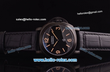 Panerai Luminor Base Pam 000 Asia 6497 Manual Winding PVD Case with Black Dial and Black Leather Strap