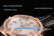 Breitling Galactic 36 Miyota Quartz Rose Gold Case with Black Leather Bracelet White Dial and Diamond Bezel