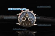Tag Heuer Carrera Swiss Valjoux 7750 Automatic Movement Steel Case with Grey Dial and Black Leather Strap