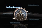 Tag Heuer Carrera Swiss Valjoux 7750 Automatic Movement Steel Case with Grey Dial and Black Leather Strap Tag Heuer Carrera Swiss Valjoux 7750 Automatic Movement Steel Case with Grey Dial and Black Leather Strap