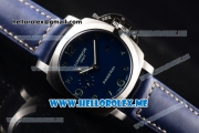 Panerai Luminor GMT PAM437 Asia ST25 Automatic Steel Case with Blue Dial and Blue Leather Strap Arabic Numeral Markers