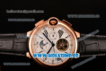 Cartier Ballon Bleu De Tourbillon Asia Automatic Rose Gold Case with White Dial Black Roman Numeral Markers and Black Leather Strap