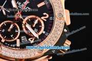 Hublot Big Bang Swiss Valjoux 7750 Automatic Movement Rose Gold Case with Diamond Bezel-Black Dial and Black Rubber Strap