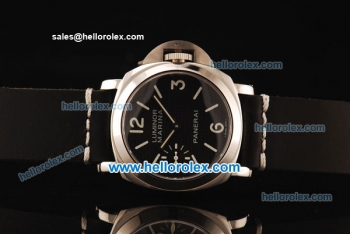 Panerai Luminor Marina Pam 177 Asia 6497 Manual Winding Steel Case with Black Grid Dial and Black Leather Strap
