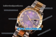 Rolex Datejust Asia 2813 Automatic Yellow Gold/Steel Case with Purple Dial Diamonds Bezel and Roman Numeral Markers (BP)