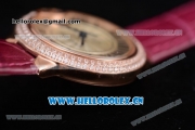 Cartier Ballon Bleu Medium Asia Automatic Rose Gold Case with Silver Dial Purple Leather Strap and Diamonds Bezel (YF)