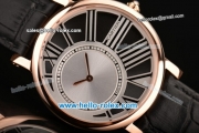 Cartier Ronde Miyota OS20 Quartz Rose Gold Case with Black Leather Strap and Black Dial