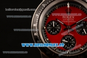 Rolex Daytona Vintage Edition Chrono Miyota OS20 Quartz Steel Case with Red Dial and Black Leather Strap