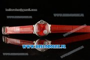 Cartier Ballon Bleu De Citizen Automatic Steel Case with Red Dial Roman Numberal Markers and Red Genuine Leather Strap