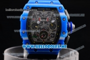 Richard Mille RM 11-03 Swiss Valjoux 7750 Automatic PVD Case with Skeleton Dial and Black Rubber Strap Blue Bezel