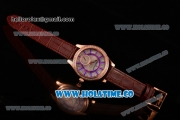 Jaeger-LeCoultre Lady Miyota Quartz Rose Gold Case with White MOP Dial Purple Stick Markers and Brown Leather Strap - Diamonds Bezel