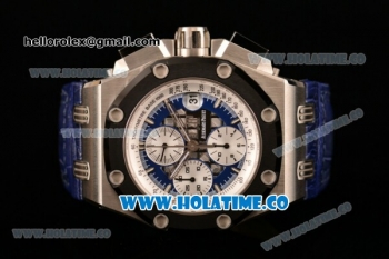 Audemars Piguet Rubens Barrichello Swiss Valjoux 7750 Automatic Steel Case with Blue Skeleton Dial PVD Bezel and Blue Leather Strap - 1:1 Original (JF)