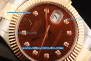 Rolex Datejust II Oyster Perpetual Automatic Movement Steel Case with Diamond Markers and Rose Gold Bezel-Two Tone Strap