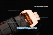 Ferrari Chronograph Miyota Quartz Movement Rose Gold Case with White/Red Arabic Numerals - Black Leather Strap