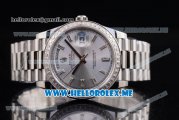 Rolex Day-Date Swiss ETA 2836 Automatic Stainless Steel Case/Bracelet with Silver Dial and Stick Markers Diamonds Bezel (BP)