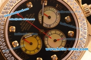 Rolex Daytona Swiss Valjoux 7750-SHG Automatic Gold Case/Strap with Diamond Bezel - Black Dial and Diamond Markers