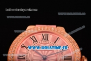 Cartier Ballon Bleu De Small Swiss Quartz Rose Gold Case with Diamonds Bezel Pink Dial and Pink Leather Strap - Black Markers