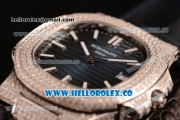 Patek Philippe Nautilus Miyota 9015 Automatic Steel Case Diamond Bezel with Blue Dial and Blue Leather Strap