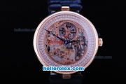 Patek Philippe Skeleton Manual Winding Movement With Rose Gold Case and Leather Strap