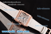 Franck Muller Master Square Swiss Quartz Rose Gold Case with Diamond bezel and White Leather Strap