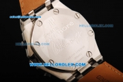 Audemars Piguet Royal Oak Chronograph Quartz Movement Steel Case with White Dial and Black Leather Strap