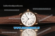 Cartier Ronde Solo Cartier Rose Gold Equipment Ronda 763 1:1 Clone White Dial With Brown Leather