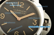 Panerai Luminor Base Special Edition PAM 390 Swiss ETA 6497 Manual Winding Steel Case with Brown Leather Strap Black Dial and Numeral Markers