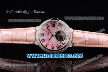 Cartier Ballon Bleu De Tourbillon Swiss Tourbillon Manual Winding Steel Case with Pink Dial Pink Leather Strap and Roman Numeral Markers