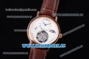 Breguet Grand Complication Moon Phase Tourbillon Swiss Tourbillon Manual Winding Rose Gold Case with White Dial Roman Markers and Brown Leather Strap