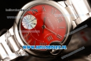 Cartier Ballon Bleu De Japanese Miyota Quartz Steel Case with Red Dial Roman Numberal Markers and Steel Bracelet