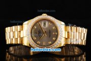 Rolex Day Date II Automatic Movement Full Gold with Diamond Bezel-Grey Dial and Diamond Markers