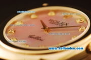 Rolex Cellini Swiss Quartz Yellow Gold Case with Pink MOP Dial and Brown Leather Strap-Diamond Markers