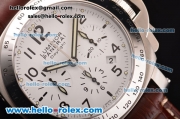 Panerai Luminor Chrono Daylight Swiss Valjoux 7753 Automatic Stainless Steel Case with Brown Leather Strap and White Dial - 1:1 Original