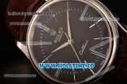 Rolex Cellini Time Asia 2813 Automatic Steel Case with Brown Leather Strap Stick Markers and Black Dial (BP)