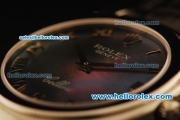 Rolex Cellini Swiss Quartz Steel Case with Green MOP Dial and Black Leather Strap-Roman Markers