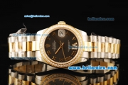 Rolex Datejust Automatic Movement ETA Coating Case with Chocolate Dial and Diamond Bezel-Two Tone Strap