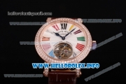 Franck Muller Color Dreams Swiss Tourbillon Manual Winding Rose Gold Case with Silver Dial Colorful Roman Numeral Markers and Diamonds Bezel (FT)